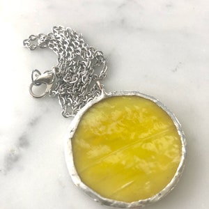 Yellow Stained Glass Pendant Necklace Stained Glass Jewelry Stained Glass Geometric Necklace Minimalist Necklace Vintage Style image 5