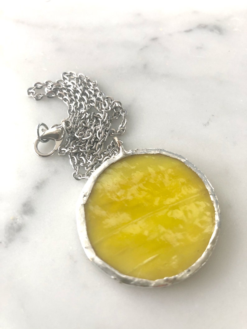 Yellow Stained Glass Pendant Necklace Stained Glass Jewelry Stained Glass Geometric Necklace Minimalist Necklace Vintage Style image 5