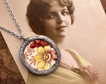 Royal Doulton Floral Anhänger Halskette | Kaputte Porzellanschmuck