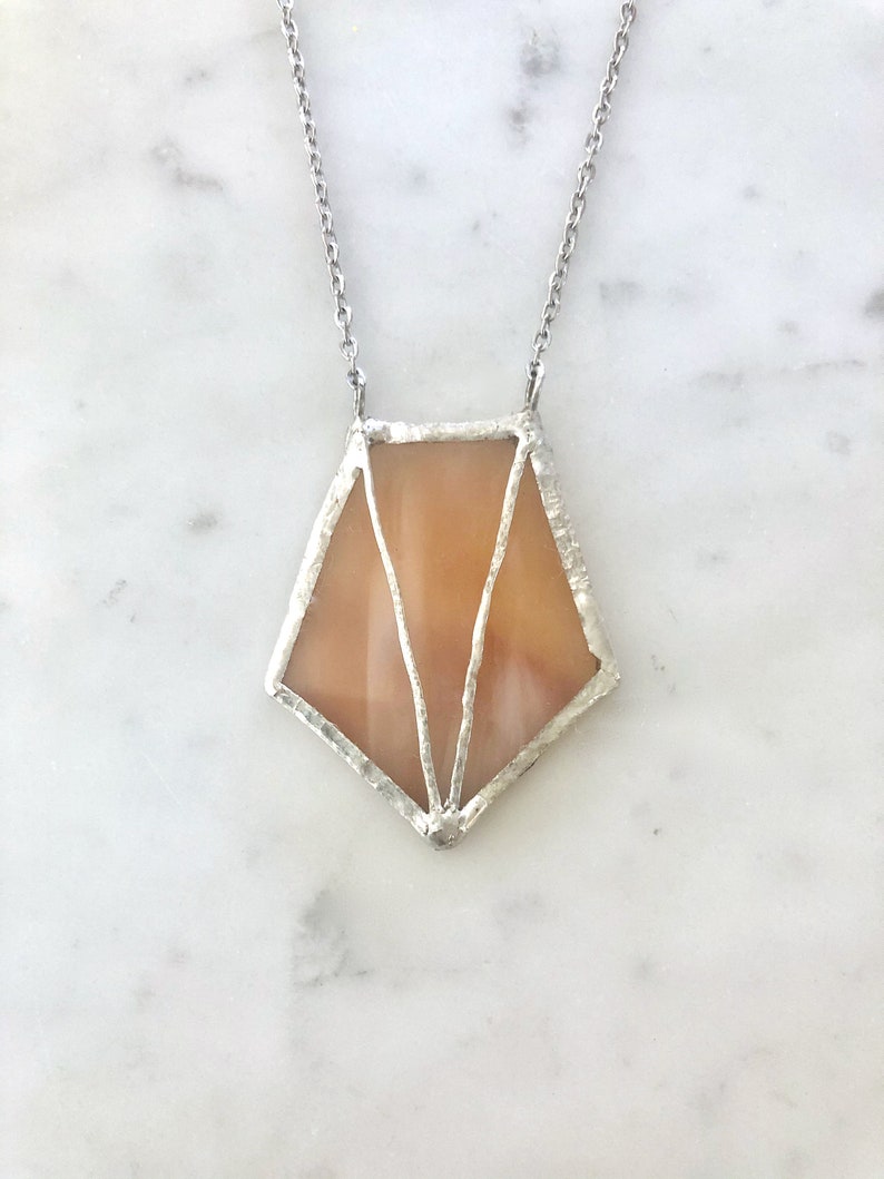 Art Deco Vintage Stained Glass Necklace Geometric Necklace Glass Necklace Vintage Necklace Minimalist Necklace Vintage Glass image 2