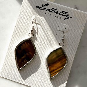 Fall Winter Leaf Stained Glass Earrings Stained Glass Jewelry Stained Glass Glass Earrings image 2