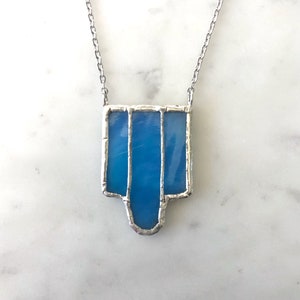 Art Deco Blue Stained Glass Necklace Stained Glass Jewelry Stained Glass Art Deco Necklace Vintage Necklace Vintage Glass image 3