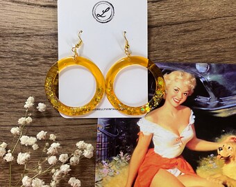 Yellow Glitter Hoop Earrings | Yellow Earrings | Glitter Earrings | Hoop Earrings | Vintage Style | Resin Earrings