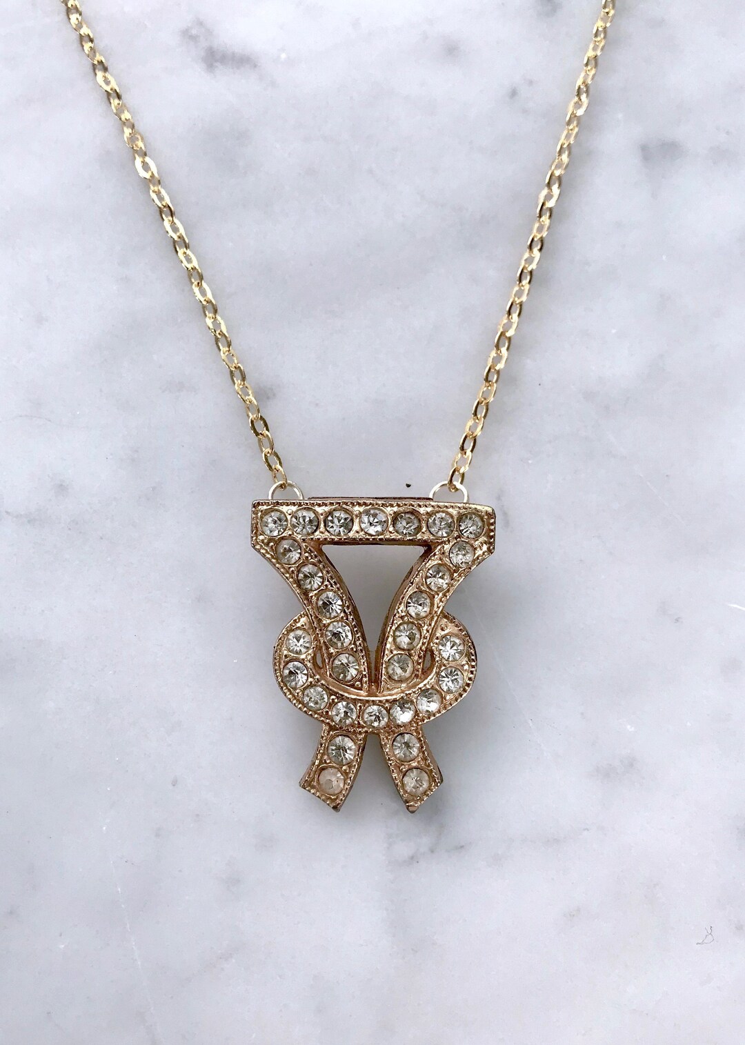 Collier Vintage Trois Charms émaillés Strass Plaqué Or - Thème Ourson Colombe