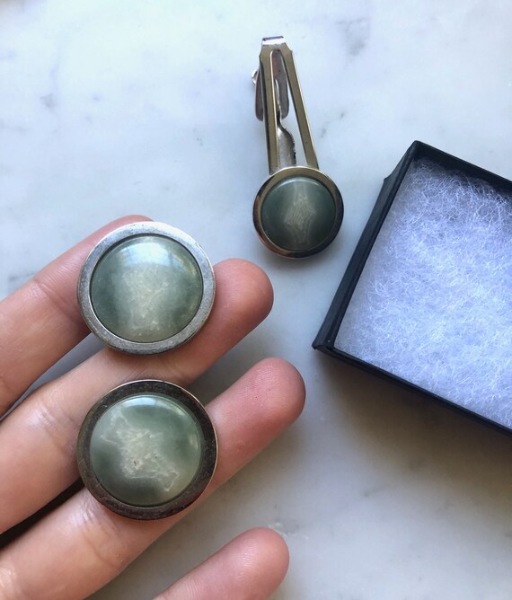 Vintage Pioneer Silver-tone and Marbled Green and… - image 3