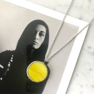 Yellow Stained Glass Pendant Necklace Stained Glass Jewelry Stained Glass Geometric Necklace Minimalist Necklace Vintage Style image 3