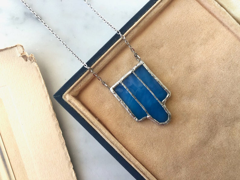 Art Deco Blue Stained Glass Necklace Stained Glass Jewelry Stained Glass Art Deco Necklace Vintage Necklace Vintage Glass image 4
