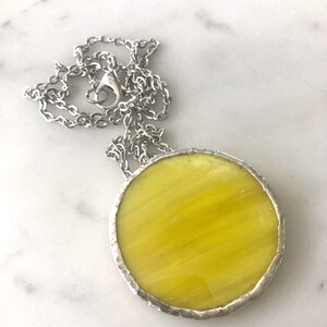 Yellow Stained Glass Pendant Necklace Stained Glass Jewelry Stained Glass Geometric Necklace Minimalist Necklace Vintage Style image 4