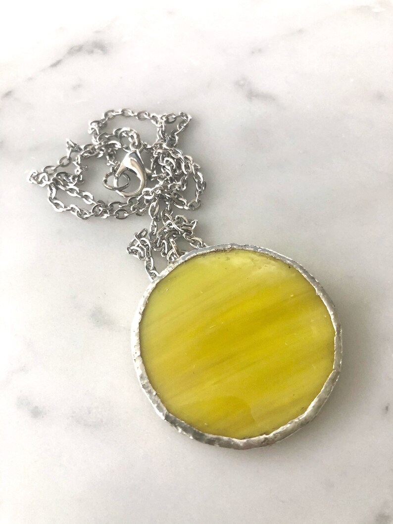 Yellow Stained Glass Pendant Necklace Stained Glass Jewelry Stained Glass Geometric Necklace Minimalist Necklace Vintage Style image 4