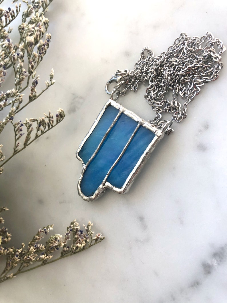 Art Deco Blue Stained Glass Necklace Stained Glass Jewelry Stained Glass Art Deco Necklace Vintage Necklace Vintage Glass image 5