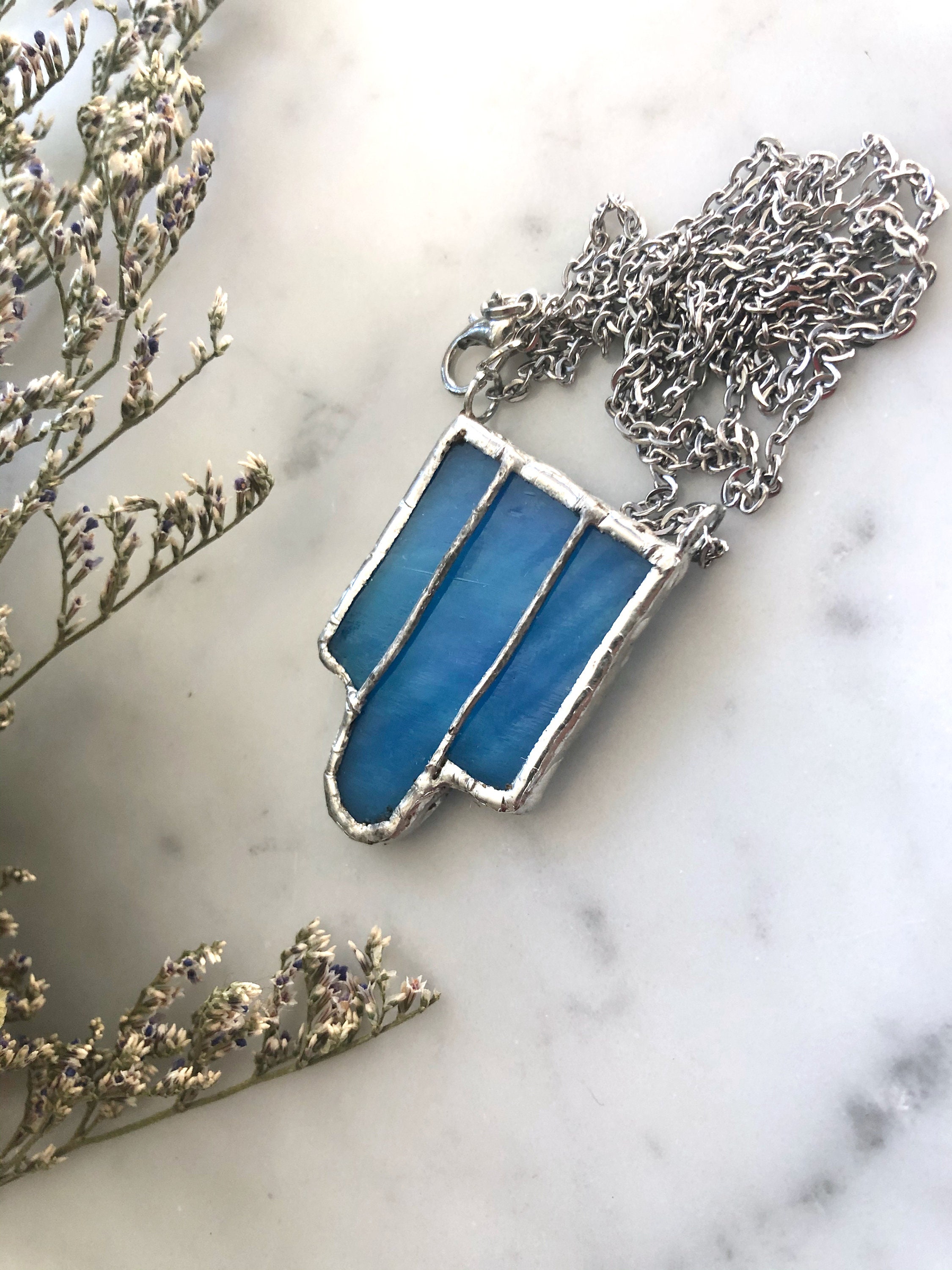 Cool Blue Glass Art Deco Necklace