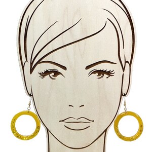 Yellow Glitter Hoop Earrings Yellow Earrings Glitter Earrings Hoop Earrings Vintage Style Resin Earrings image 5