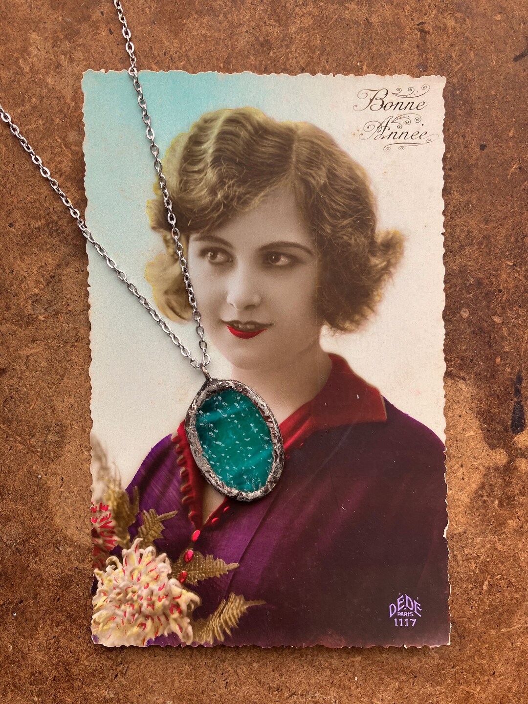 Teal Green Stained Glass Pendant Necklace Stained Glass Jewelry Stained