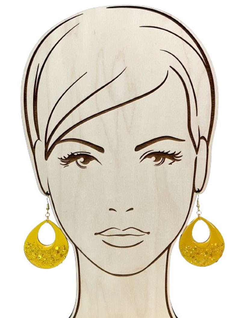 Yellow Glitter Tear Drop Earrings Yellow Earrings Glitter Earrings Tear Drop Earrings Vintage Style Resin Earrings image 5