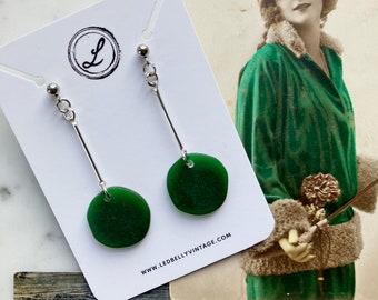 Emerald Green Sea Glass Earrings | Stained Glass Earrings | Stained Glass | Tumbled Stained Glass Earrings | Matte Earrings