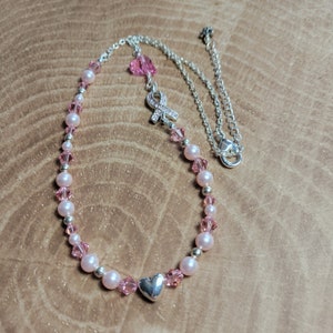 Pink and silver breast cancer awareness necklace pink ribbon jewelry