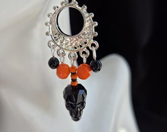 Swarovski Crystal Skull Earrings: Black Halloween Jewelry