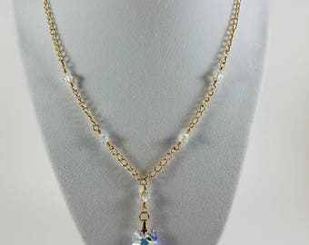 Delicate crystal heart gold necklace