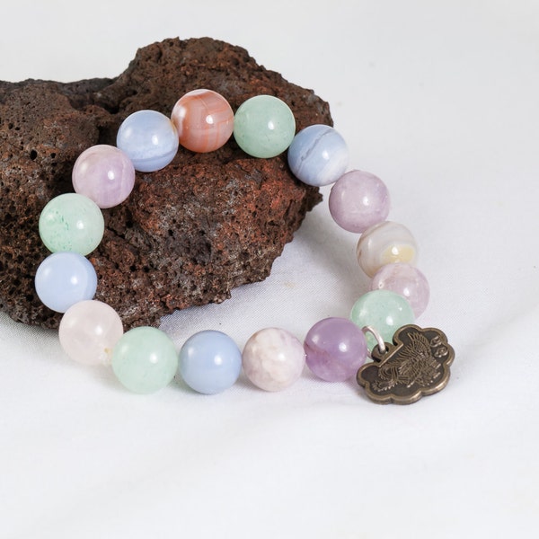 Rainbow Fluorite Bracelet, Elastic Stretch Beaded Bracelet, Delicate and Dainty, Everyday Jewelry, Unique Gift for Her