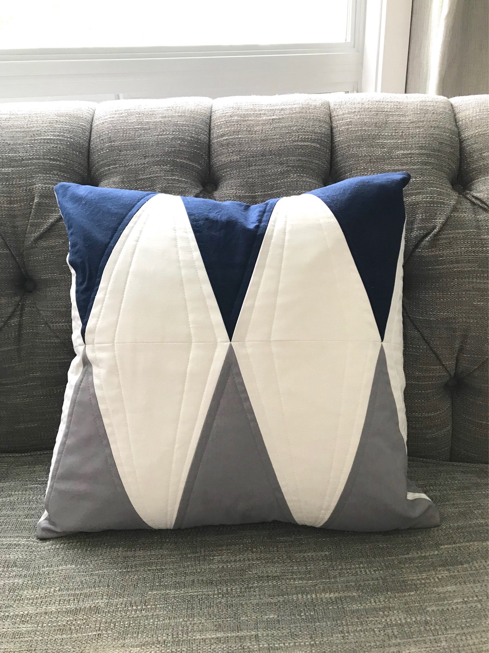 Modern Navy & Gray Diamond Pillow Cover Geometric Graphic Throw Pillow