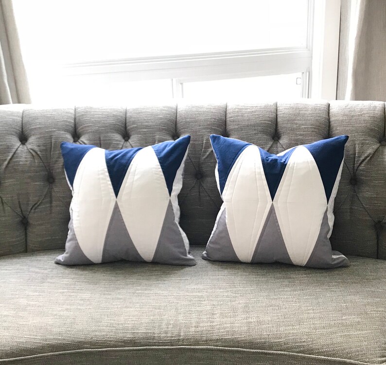 Modern Navy & Gray Diamond Pillow Cover Geometric Graphic Throw Pillow