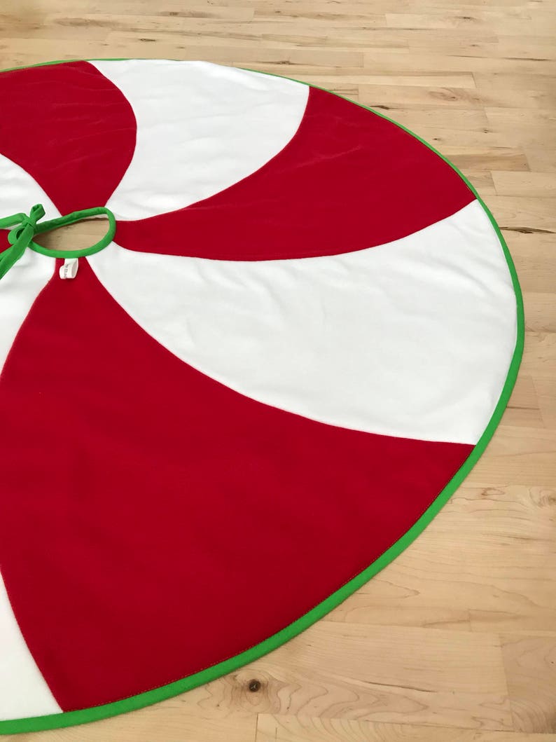 Peppermint Swirl Christmas Tree Skirt Red and White Fleece Etsy