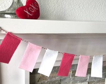 Valentine's Day Pink & White Fleece Garland | Mini Valentine Bunting | Handmade Holiday Garland