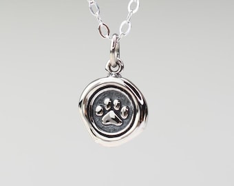 Sterling Silver Wax Seal Paw Necklace