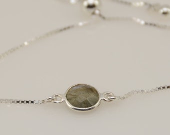 Adjustable Labradorite Bracelet: Sterling Silver, 8mm Stone