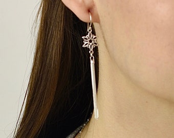 Snowflake with Tassel Earrings. Tassel jewelry.