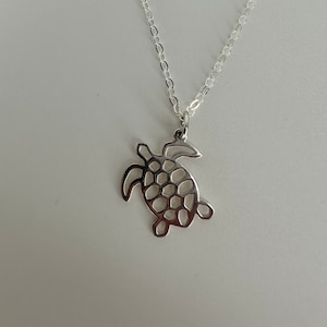 Turtle necklace. Sterling silver turtle necklace. Simple silver necklace