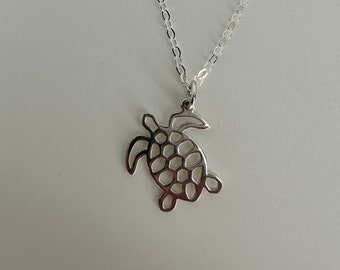 Turtle necklace. Sterling silver turtle necklace. Simple silver necklace