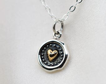 Sterling Silver and Bronze Small Heart Necklace