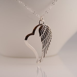Sterling Silver Heart Angel Wing Pendant Necklace