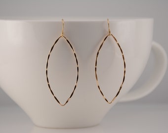 14K Gold Filled Marquise Hoop Earrings: Geometric Dangle Earrings