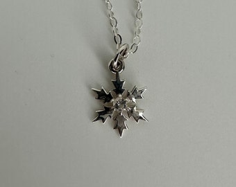 Snowflake necklace. Sterling silver snowflake necklace. Simple silver necklace.