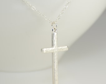 Hammered Sterling Silver Cross Necklace: Large Pendant