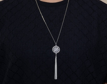 Sterling Silver Tassel Necklace: Long Pendant Jewelry