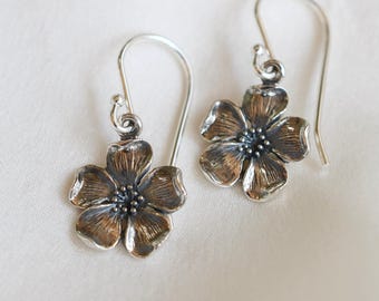 Sterling Silver Cherry Blossom Cross Earrings