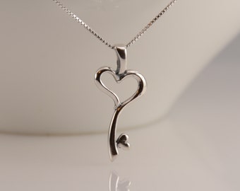 Heart key charm necklace. Sterling silver necklace