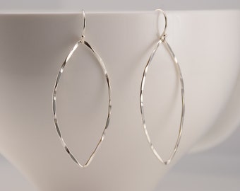 Silver marquise earrings. Geometric marquise earrings. Large silver hoop earrings. Large marquise earrings.