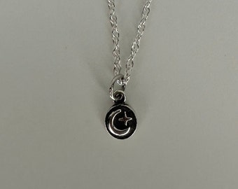 Mini moon necklace. Sterling silver Moon necklace. Simple silver necklace.