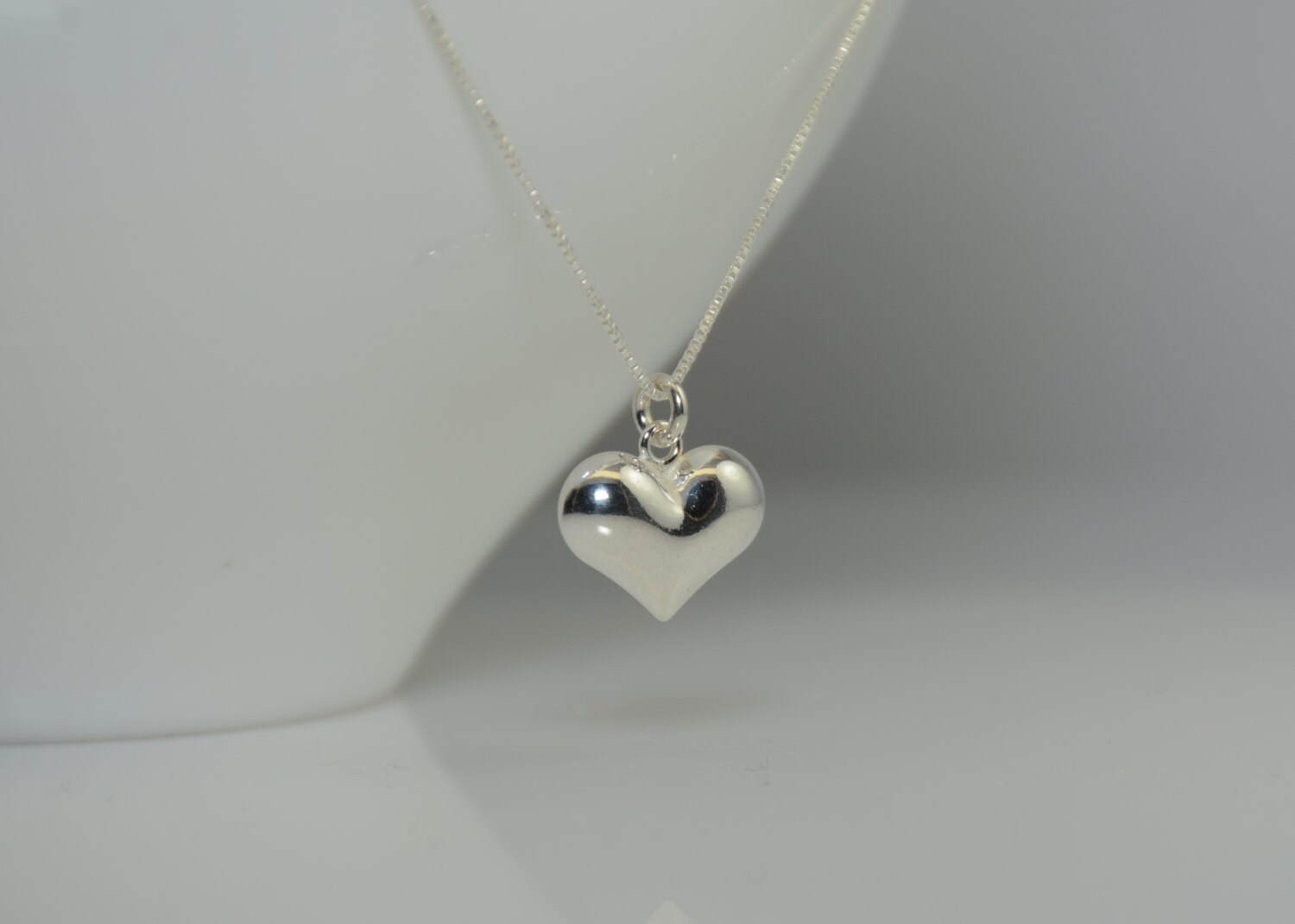 Puff Heart Necklace. Heart Necklace. Simple Heart Necklace. Etsy