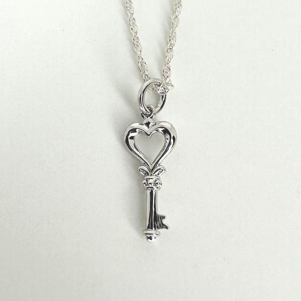 Sterling Silver Heart Key Necklace: Simple Silver Pendant