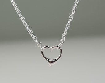Sterling Silver Heart Charm Holder Necklace: Dainty Minimalist Jewelry