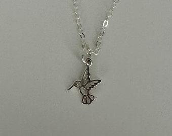 Hummingbird necklace. Sterling silver Hummingbird necklace. Simple silver necklace.