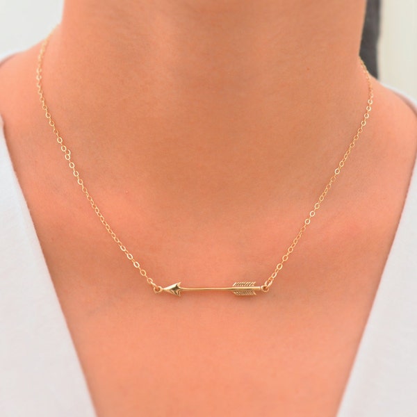 Arrow necklace. Sideway arrow necklace. Gold arrow necklace