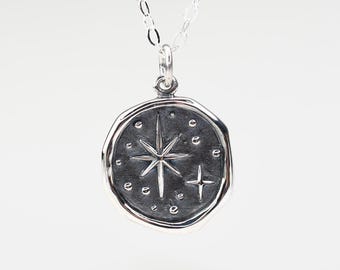 Sterling Silver Wax Seal North Star Necklace