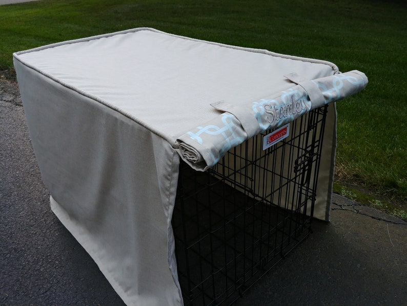 Designer Custom Dog Crate Cover in Gray Coordinates Front Etsy
