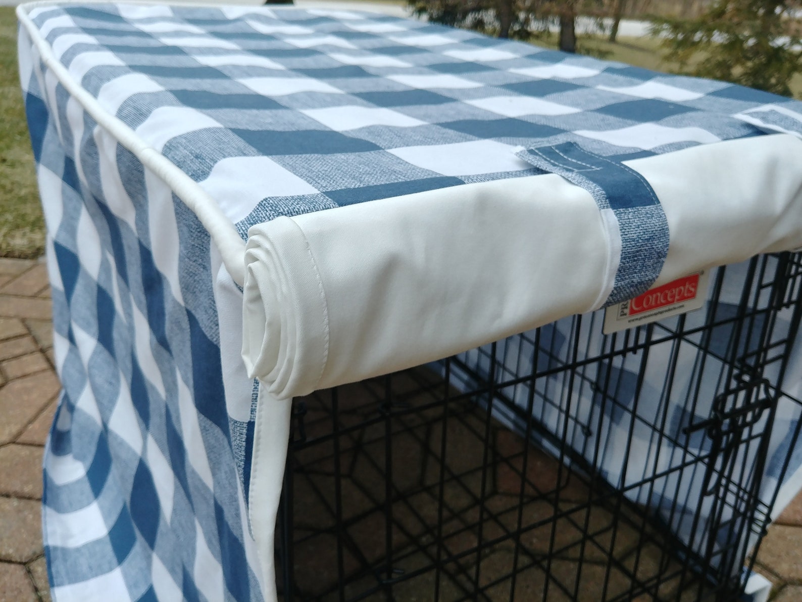 Designer Dog Crate Cover Front Opening Navy Check Etsy